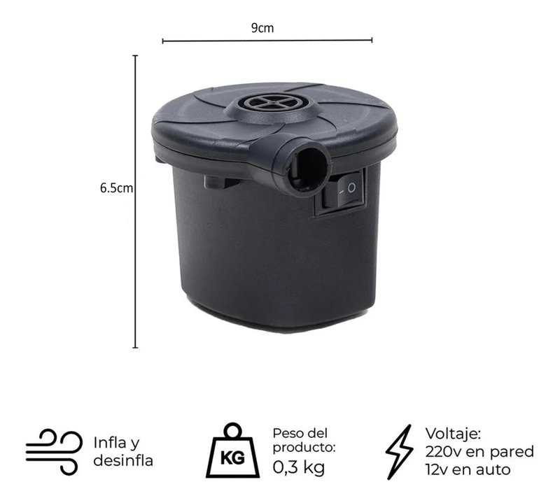 INFLADOR ELE CTRICO MULTIFUNCIONAL PARA 220V/12V NEGRO - 4