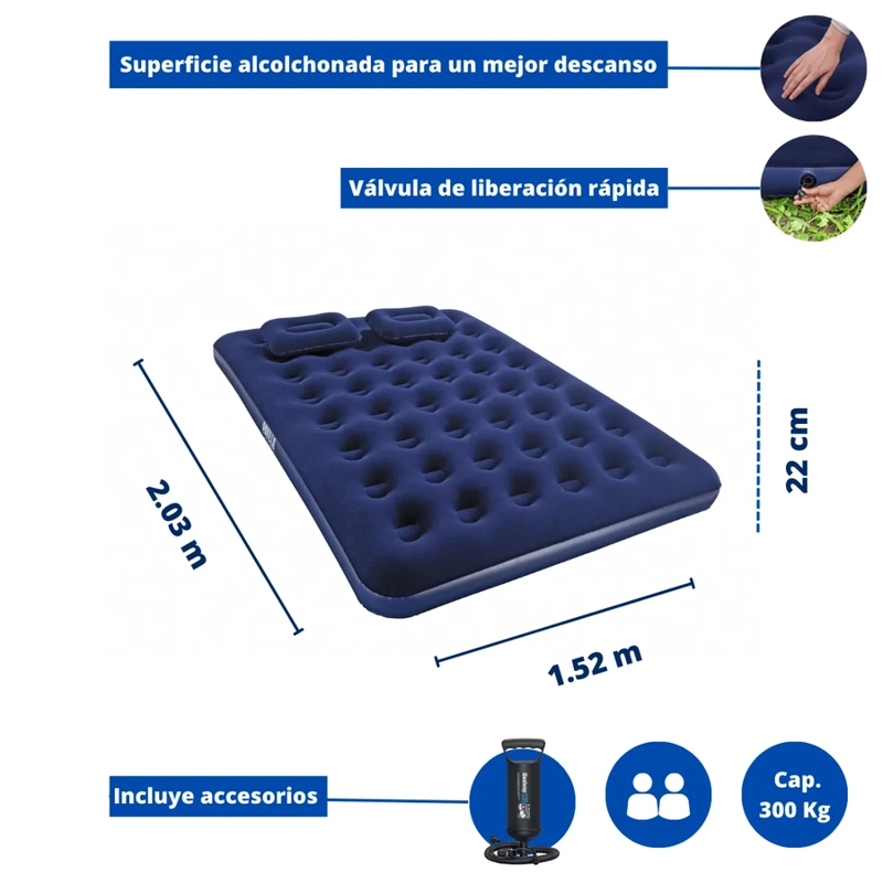 COLCHON CAMA INFLABLE 2 PLAZAS + 2 ALMOHADAS + INFLADOR BESTWAY - 3