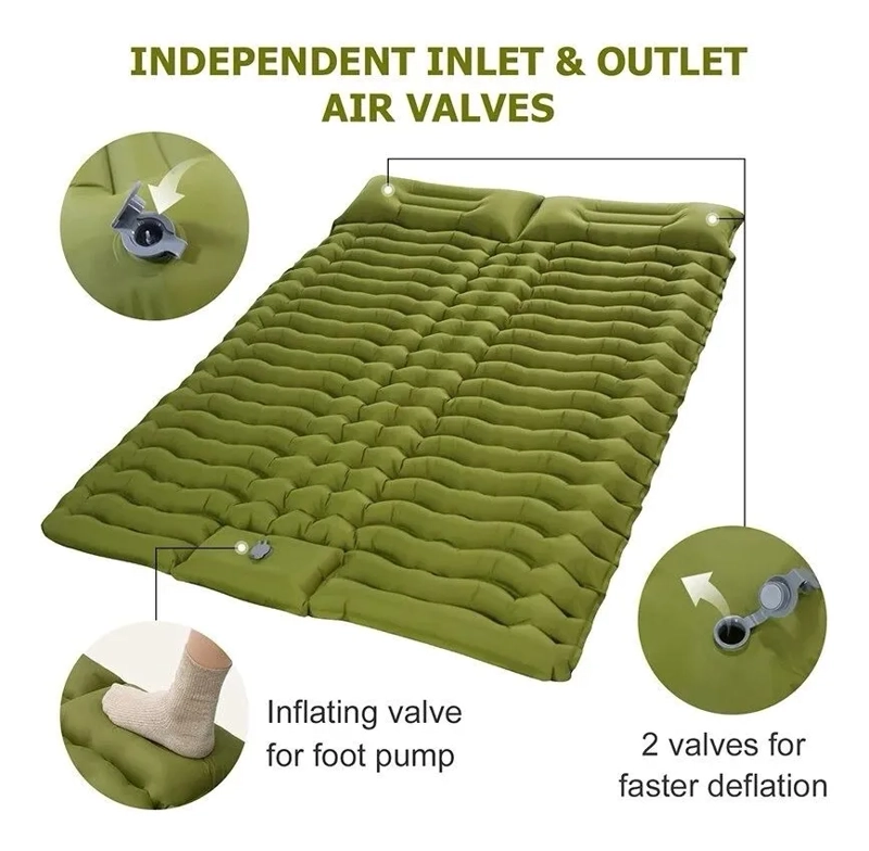 COLCHONETA DOBLE PARA ACAMPAR, INFLABLE, PARA 2 PERSONAS VERDE - 2
