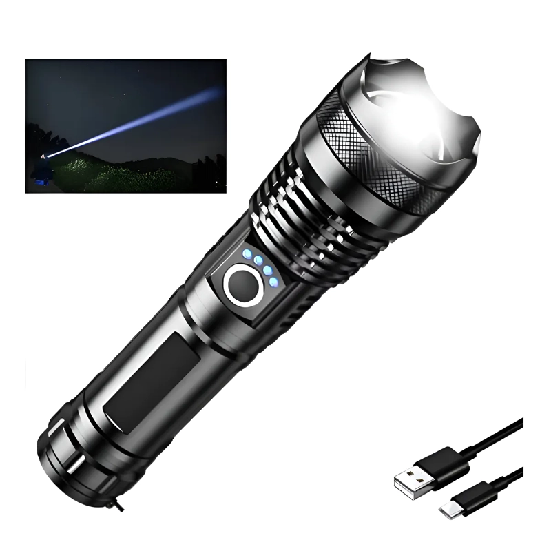 LINTERNA DE MANO LUZ LED CON ZOOM RECARGABLE 3000M - 1