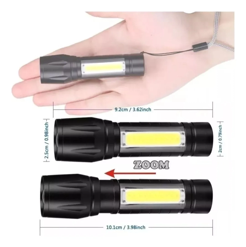 MINI LINTERNA RECARGABLE USB DE BOLSILLO BLANCO NEGRO - 3
