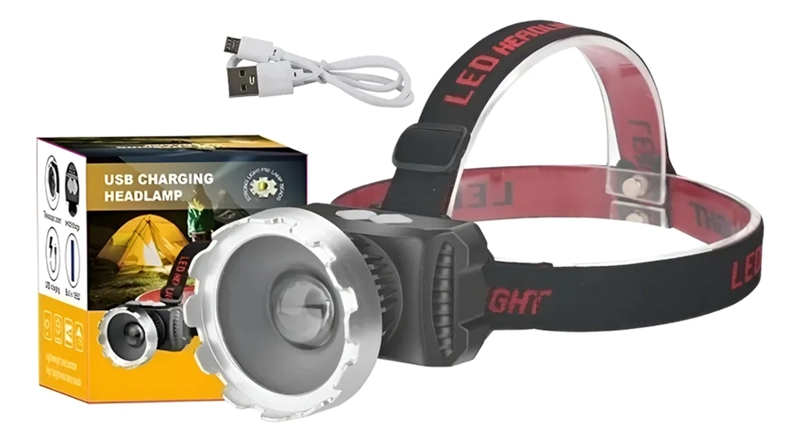 LINTERNA LED MINERO CABEZA CINTILLO USB LED XHP50 RECARGA - 1