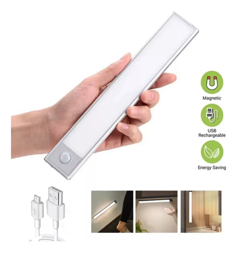 BARRA DE LUZ LINTERNA LED 30CM + SENSOR + NEGRO - RECARGABLE BLANCO FRIO BLANCO - 2