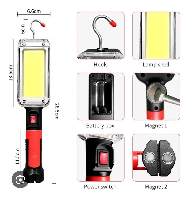 LINTERNA LED PORTATIL LINTERNA MECANICO CON GANCHO COLGAR BLANCO ROJO - 2