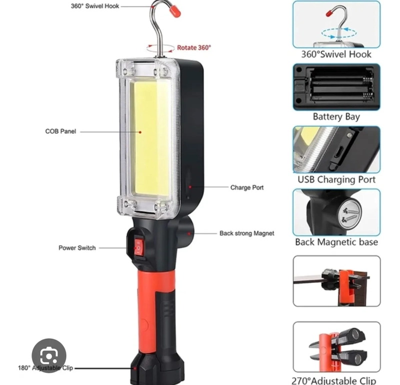 LINTERNA LED PORTATIL LINTERNA MECANICO CON GANCHO COLGAR BLANCO ROJO - 4