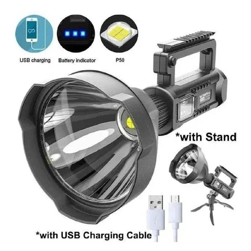 FOCO LINTERNA LED LARGO ALCANCE + USB + TRIPODE BLANCO - 2