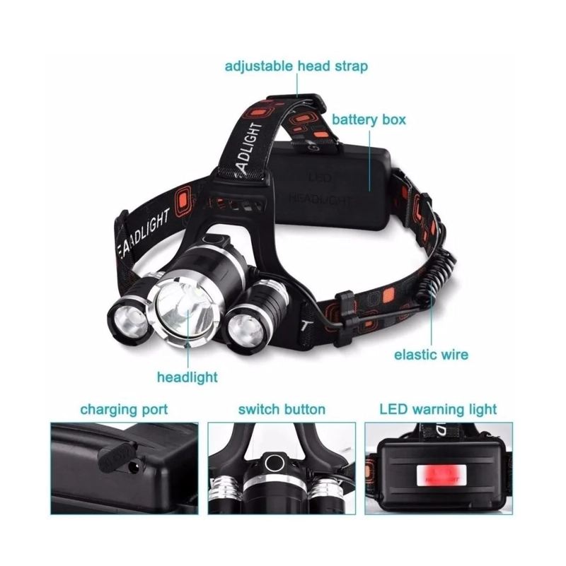 X3 LINTERNA CABEZA FRONTAL CINTILLO LUZ TRASERA T6 - 1