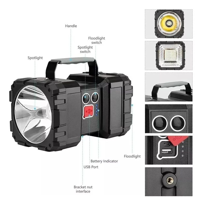LINTERNA LED RECARGABLE DE 100000 LUMENES ROJO/AZUL/FLASH NEGRO - 3