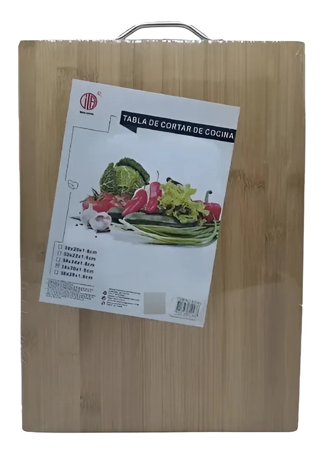 TABLA PARA CORTAR DE COCINA BAMBU FIRME + MANGO METALICO COLOR MARRON LISO - 2