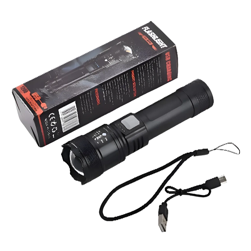 LINTERNA LED RECARGABLE CON ZOOM MODELO L39 BLANCO NEGRO - 2