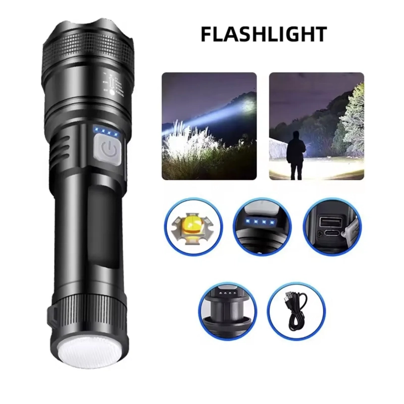 LINTERNA LED RECARGABLE CON ZOOM MODELO L39 BLANCO NEGRO - 3