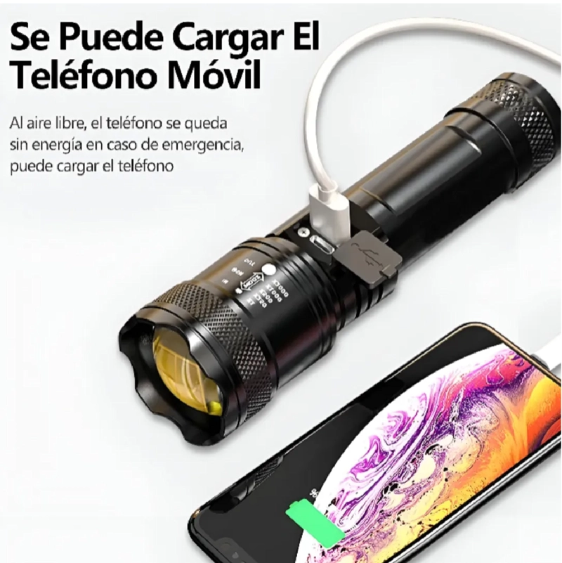 LINTERNA LED RECARGABLE CON ZOOM MODELO L39 BLANCO NEGRO - 5