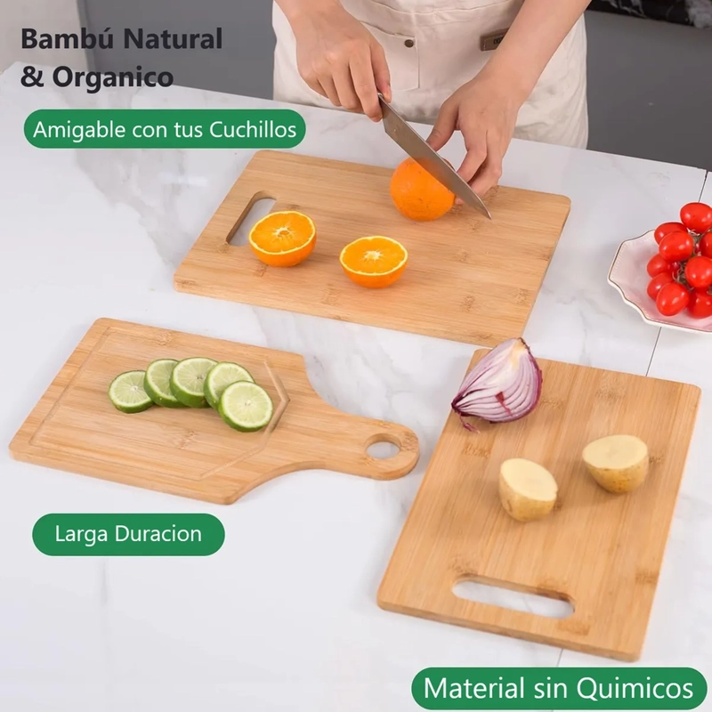 SET DE 3 TABLAS DE BAMBOO PARA PICAR ECOLOGICAS TRES PIEZAS SET 3 PIEZAS - 3