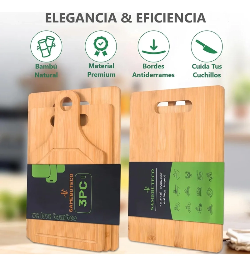 SET DE 3 TABLAS DE BAMBOO PARA PICAR ECOLOGICAS TRES PIEZAS SET 3 PIEZAS - 5