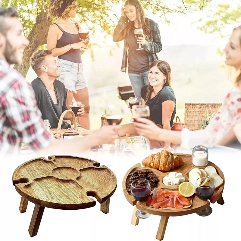 MESA TABLA DE MADERA PICNIC PLEGABLE COMIDA PICOTEO VIAJES LISA MARRON CLARO - 3