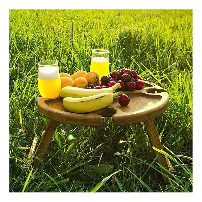 MESA TABLA DE MADERA PICNIC PLEGABLE COMIDA PICOTEO VIAJES LISA MARRON CLARO - 5