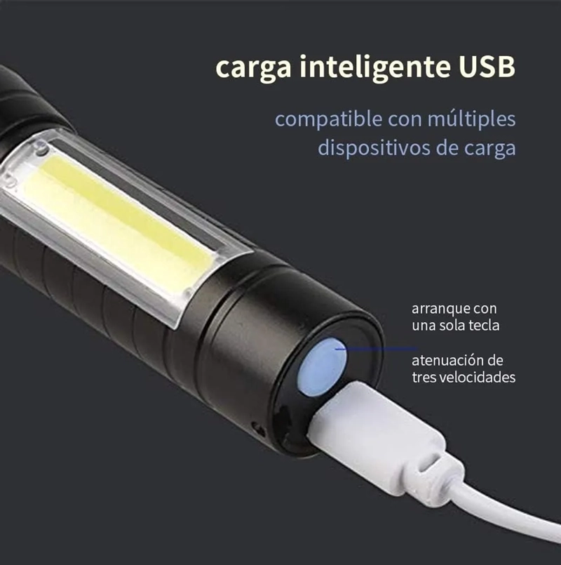 LINTERNAS TACTICAS LINTERNA RECARGABLE POTENTE LINTERNA LED BLANCO NEGRO - 4
