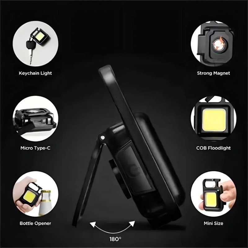 LINTERNA LED COB RECARGABLE LLAVERO GANCHO MINI LUZ MAGNETIC LINTERNA NEGRO LUZ BLANCO - 3