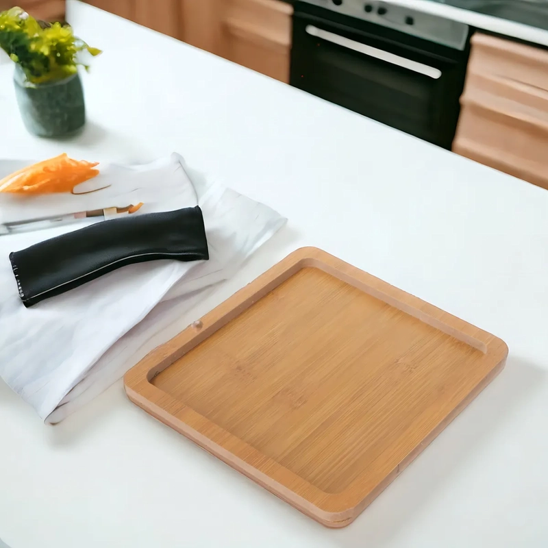 TABLA DE MDF TRUPAN PARA APERITIVOS, PACK DE 4 CUADRADA, CON CANALETA. - 1