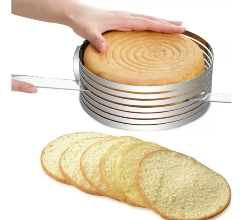 CORTADOR BIZCOCHO AJUSTABLE 15-20CM TORTA QUEQUE REPOSTERIA LISA GRIS - 2