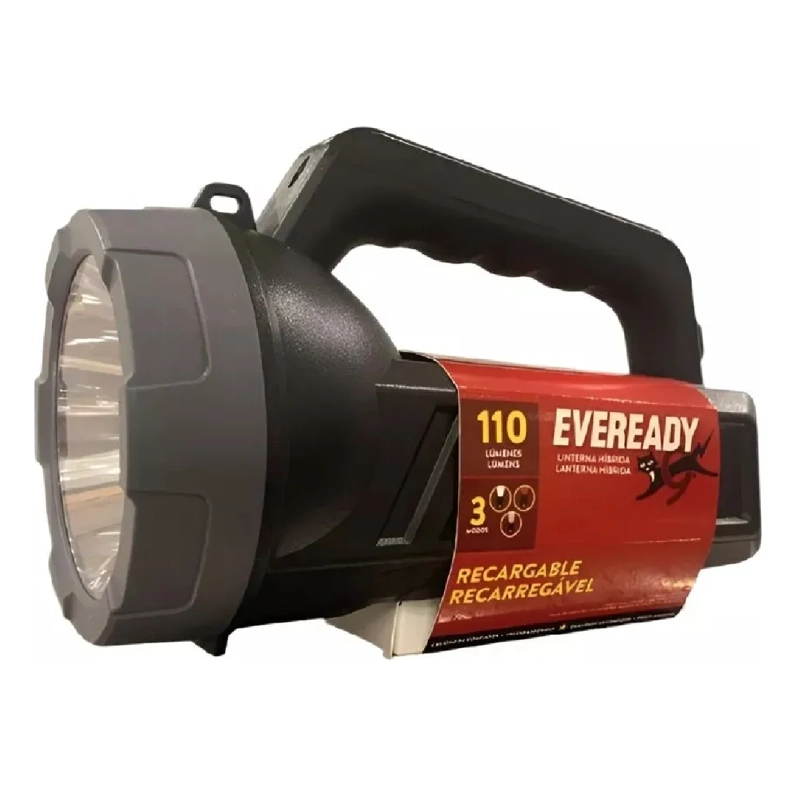 LINTERNA HIBRIDA RECARGABLE 220V Y PILAS (3AA) 110 LM 250 BLANCO NEGRO - 1