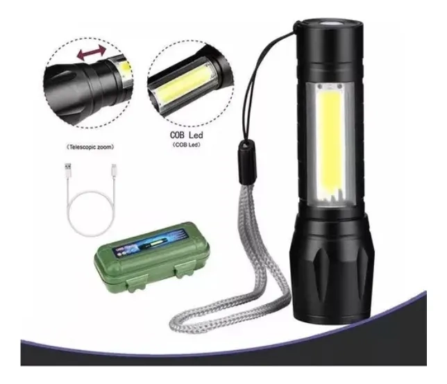 LINTERNA LED TACTICA PEQUEÑA PORTATIL RECARGABLE USB NEGRO - 1