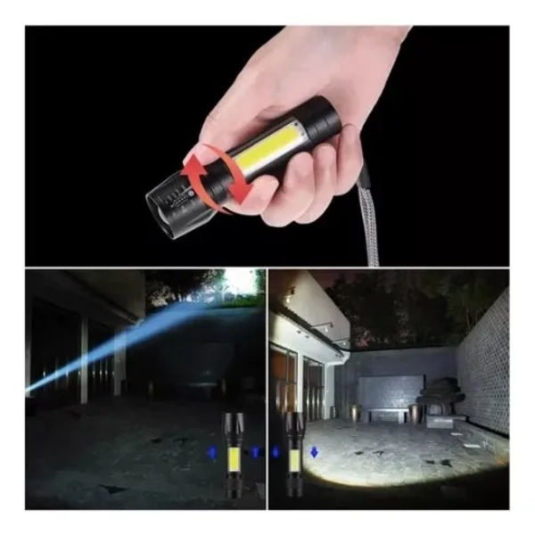 LINTERNA LED TACTICA PEQUEÑA PORTATIL RECARGABLE USB NEGRO - 2
