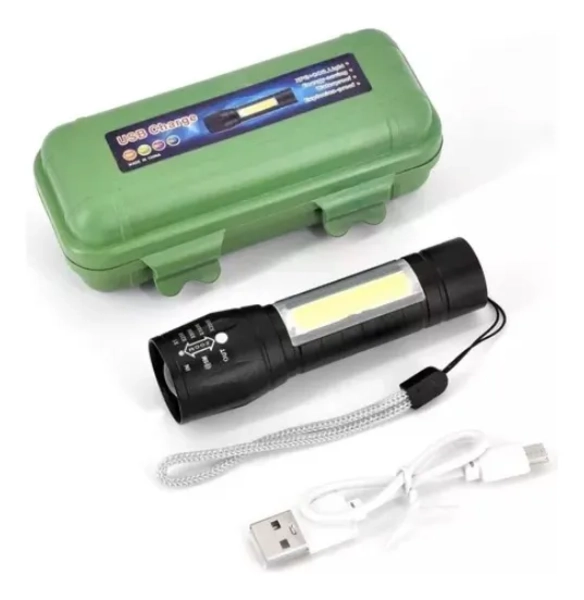 LINTERNA LED TACTICA PEQUEÑA PORTATIL RECARGABLE USB NEGRO - 3