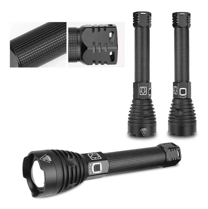 POTENTE LINTERNA TACTICA MILITAR USB P90 CON ZOOM CAMPING NEGRO - 2