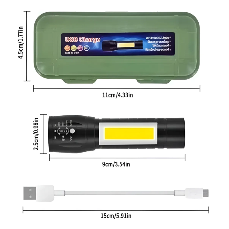 LINTERNA TACTICA RECARGABLE LARGA DISTANCIA LED POTENTE USB BLANCO NEGRO - 1