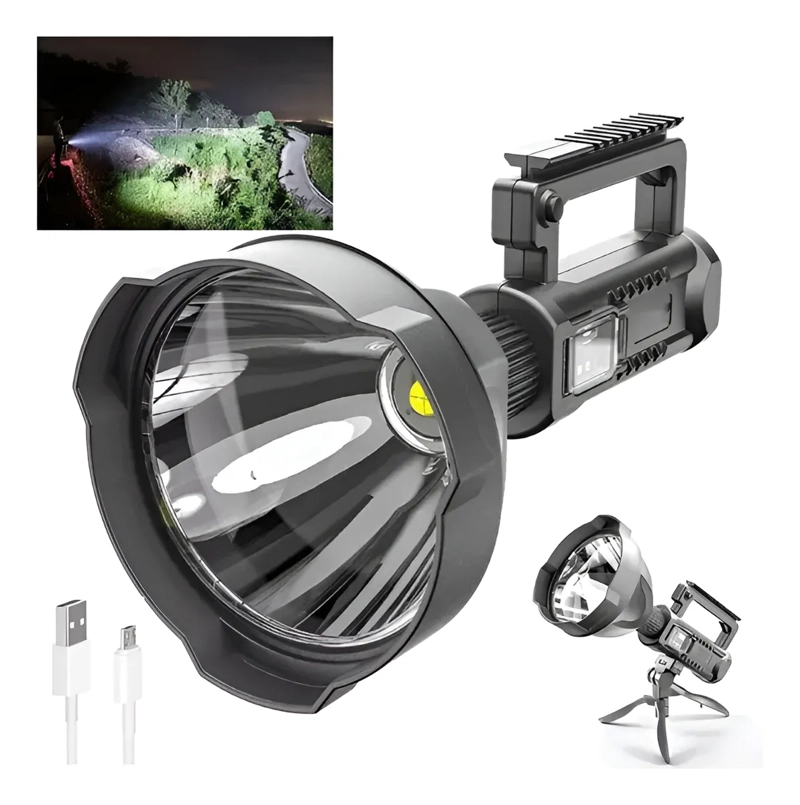 FOCO LINTERNA LED LARGO ALCANCE 600 METROS + USB + TRIPODE BLANCO - 1