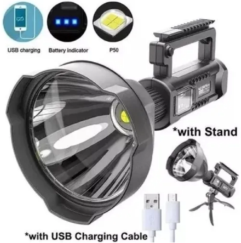 FOCO LINTERNA LED LARGO ALCANCE 600 METROS + USB + TRIPODE BLANCO - 2