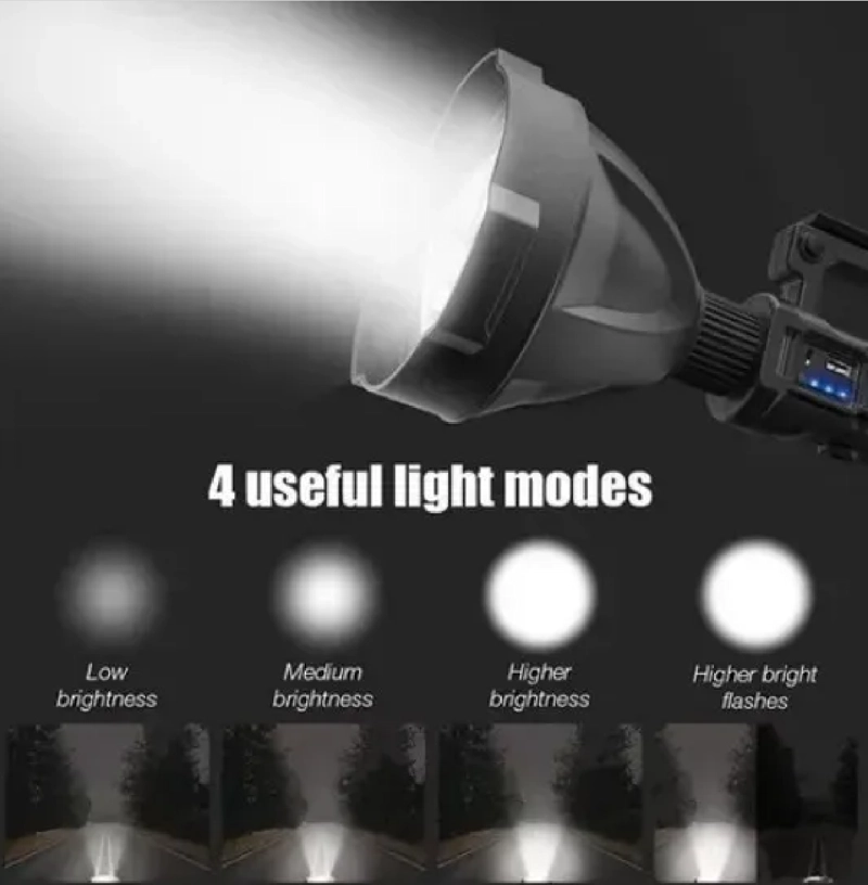FOCO LINTERNA LED LARGO ALCANCE 600 METROS + USB + TRIPODE BLANCO - 3