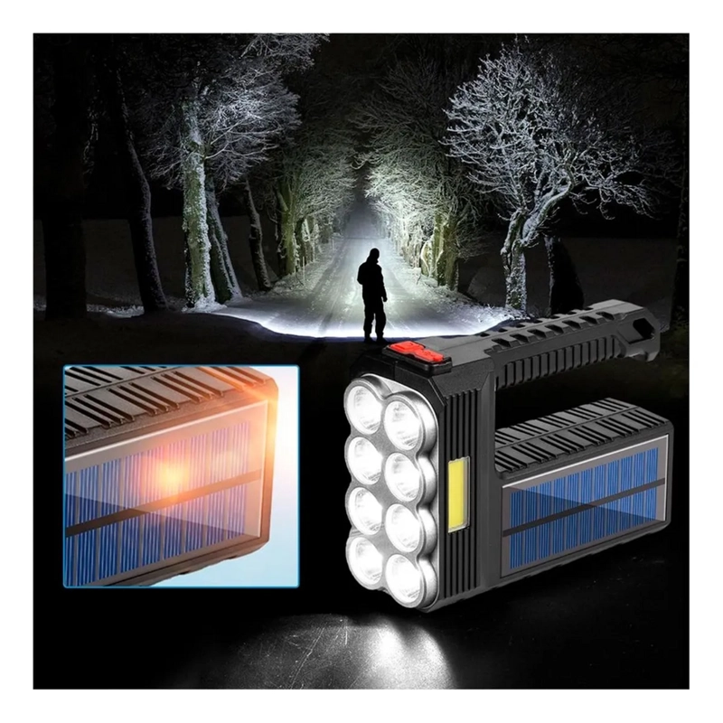 LINTERNA DE MANO 8 LED RECARGABLE LUZ SOLAR BLANCO - 2