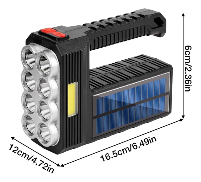 LINTERNA DE MANO 8 LED RECARGABLE LUZ SOLAR BLANCO - 3