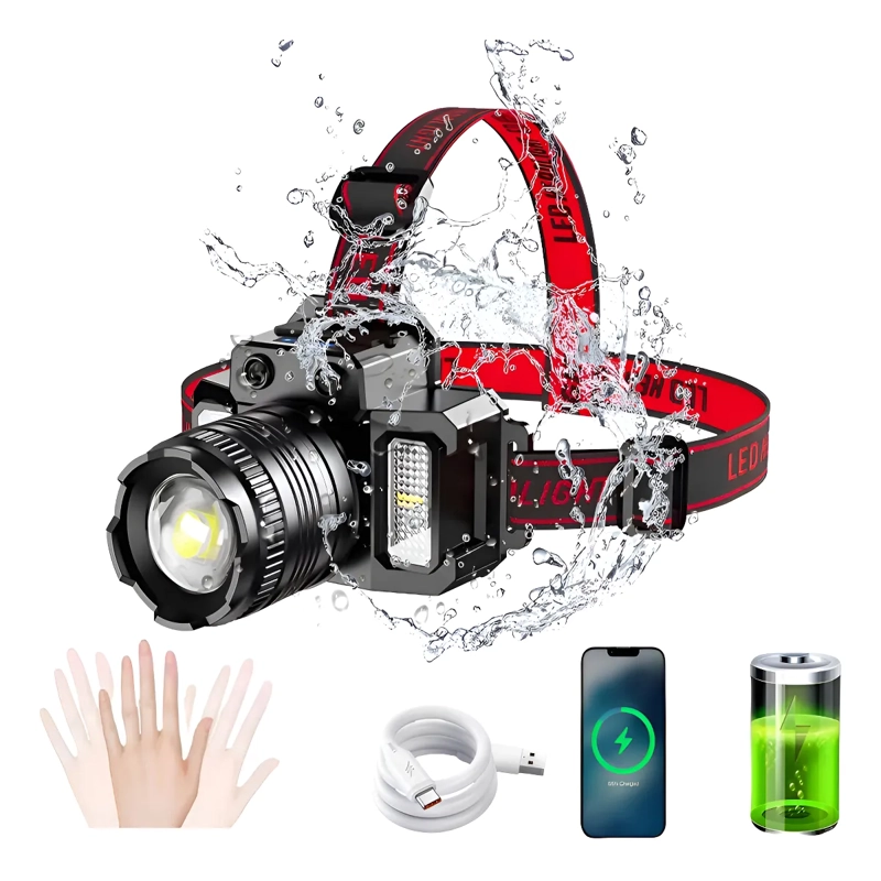 LAMPARA DE CABEZA CON SENSOR IMPERMEABLE RECARGABLE PLATEADO PLATEADO - 2