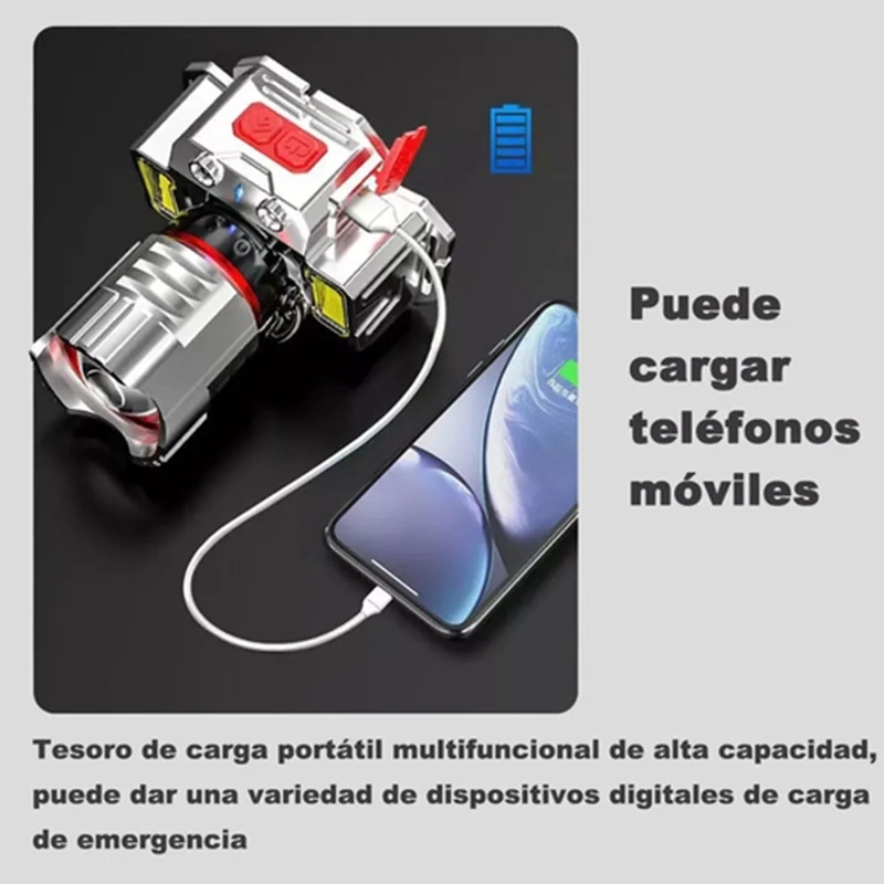 LAMPARA DE CABEZA CON SENSOR IMPERMEABLE RECARGABLE PLATEADO PLATEADO - 4