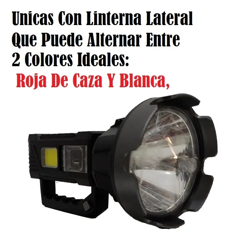 FOCO CAZA LINTERNA LARGO ALCANCE RECARGABLE CAMPING POWERBAN BLANCO FRIO H70 NEGRO - 2