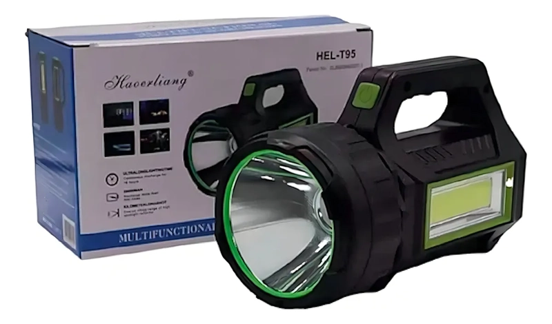 LINTERNA LARGO ALCANCE RECARGABLE USB 600MTS 6 FUNCIONES T95 LINTERNA NEGRO LUZ BLANCO - 3