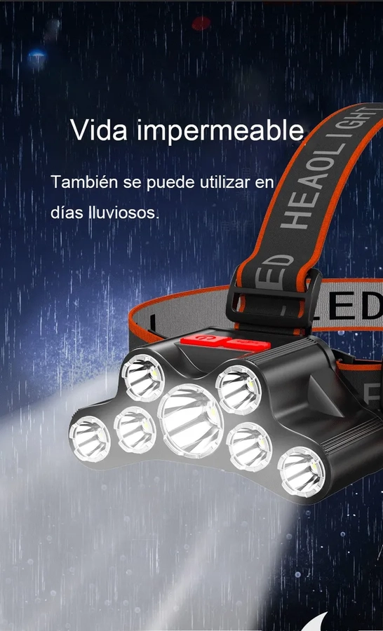 LINTERNA MINERO CABEZA RECARGABLE 7 LEDS POTENTE 2 BATERIAS - 2