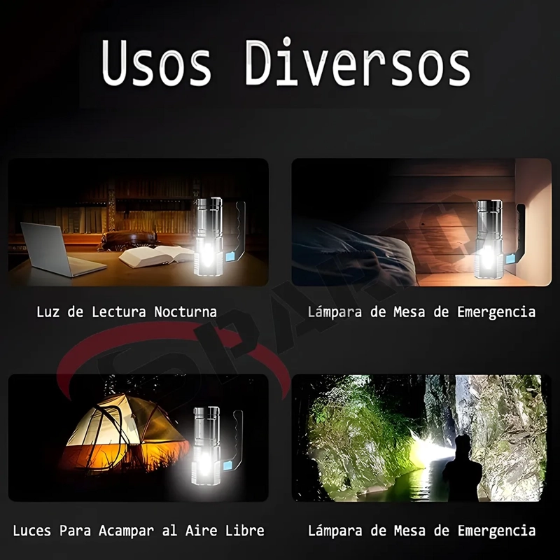 LINTERNA LED USB 4 FOCOS RECARGABLE LMPERMEABLE BRILLANTE - 3