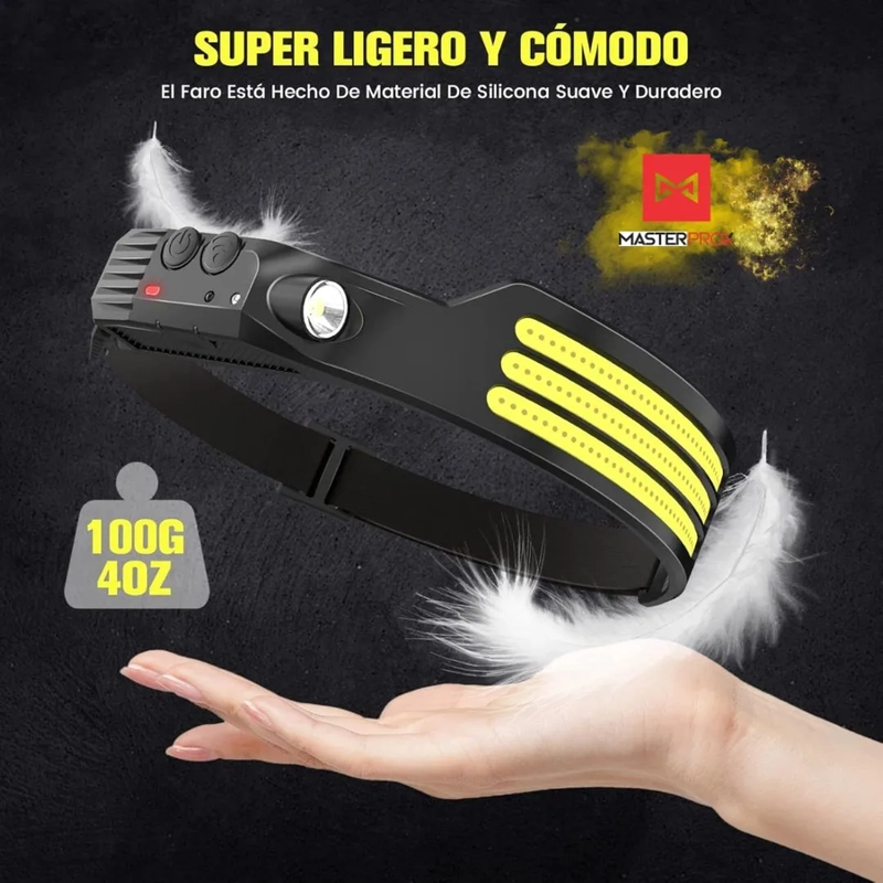 LINTERNA CINTILLO DE CABEZA 3 TIRAS LED CON SENSOR RECARGABLE NEGRO MASTER PROX® - 4