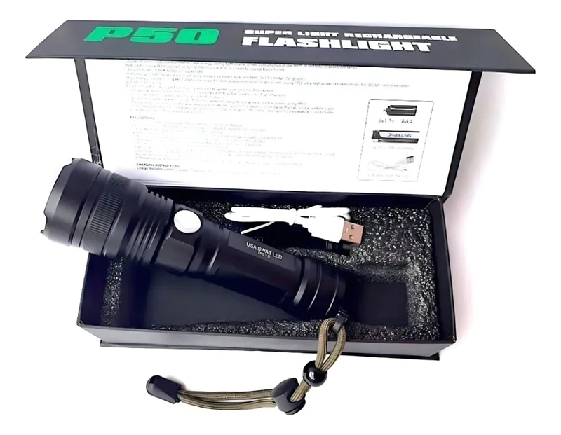 LINTERNA TACTICA LED P50 RECARGABLE USB ZOOM COLOR DE LA LINTERNA NEGRO COLOR DE LA LUZ BLANCO - 4