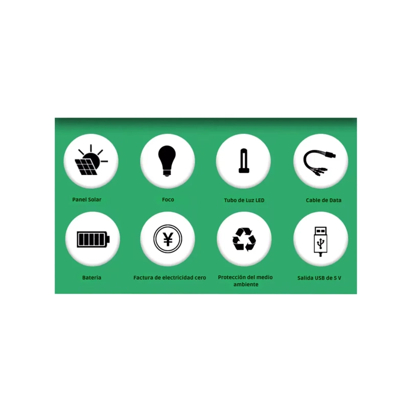 KIT EMERGENCIA SOLAR PANEL CAMPING LINTERNA LED AMPOLLETAS BLANCO NEGRO - 3