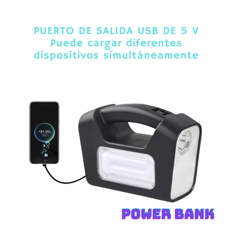 KIT EMERGENCIA SOLAR PANEL CAMPING LINTERNA LED AMPOLLETAS BLANCO NEGRO - 4