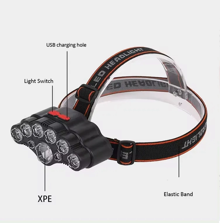 LINTERNA FRONTAL 9 LEDS RECARGABLE USB 4 MODOS DE TRABAJO BLANCO NEGRO - 4