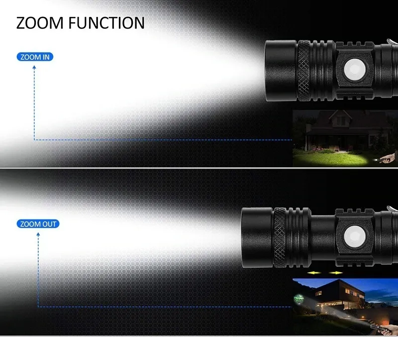 LINTERNA LED 3000 LUMENS RECARGABLE CON ZOOM RESISTE LLUVIA BLANCO NEGRO - 4