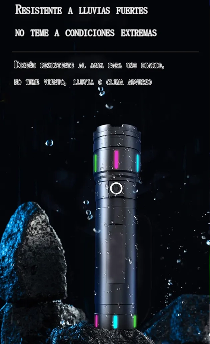 LINTERNA LED GRAN POTENCIA RECARGABLE TACTICA CO ZOOM 1200LM - 2