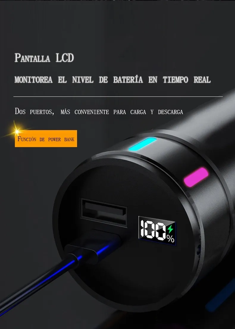 LINTERNA LED GRAN POTENCIA RECARGABLE TACTICA CO ZOOM 1200LM - 4