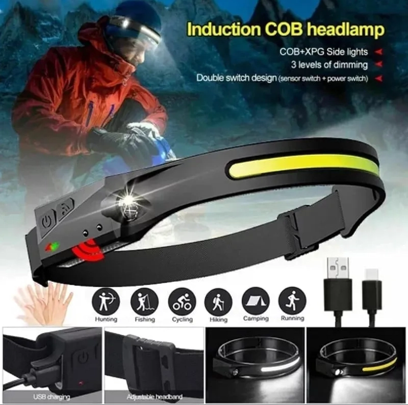 LINTERNA LED CINTILLO CON SENSOR MONTADO EN LA CABEZA BLANCO NEGRO - 5